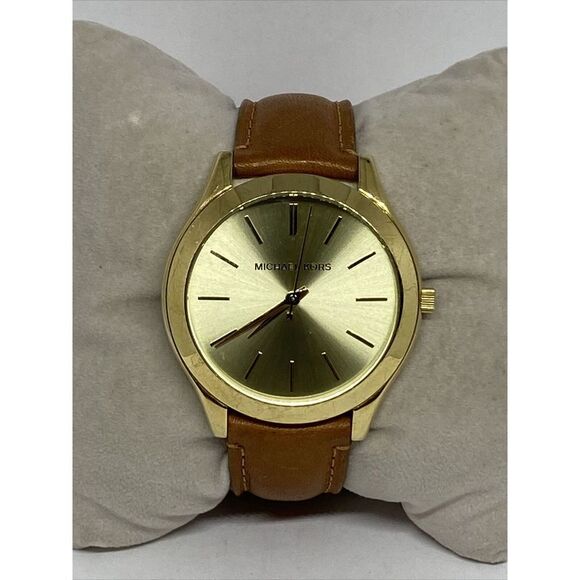 Michael Kors Slim Runway MK2465 Women's Brown Leather Analog Dial Watch VK740 - Picture 1 of 12